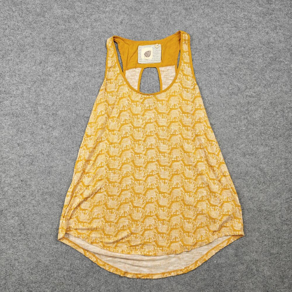 Lilika Tank Womens XS Yellow Scoop Neck Animal Print Keyhole Lightweight Relaxed